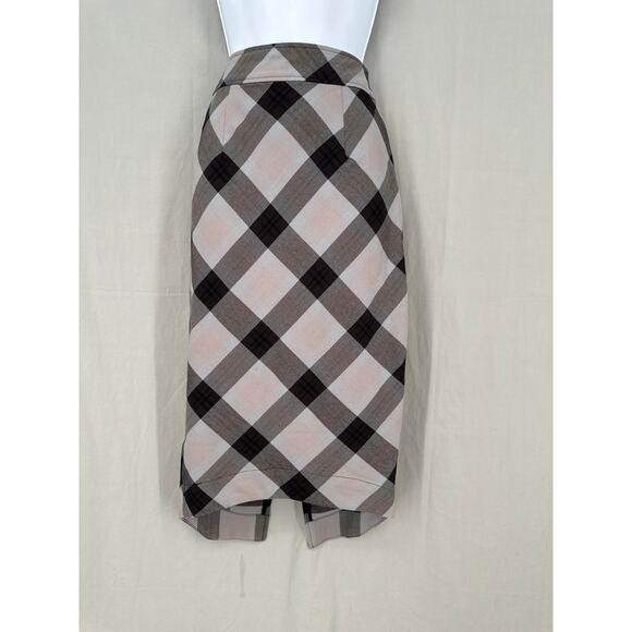 Free People Skirt Womens 2 Gray Plaid Pencil Midi Academia Grunge Boho Cottage - Picture 1 of 10